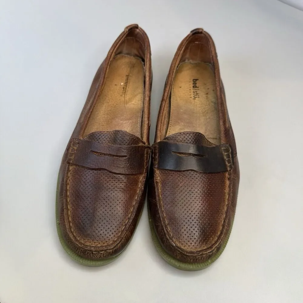 Bed Stu Aunt Mildred Womens Size 41 US 10.5 Tan Leather Penny Loafer Shoe EUC